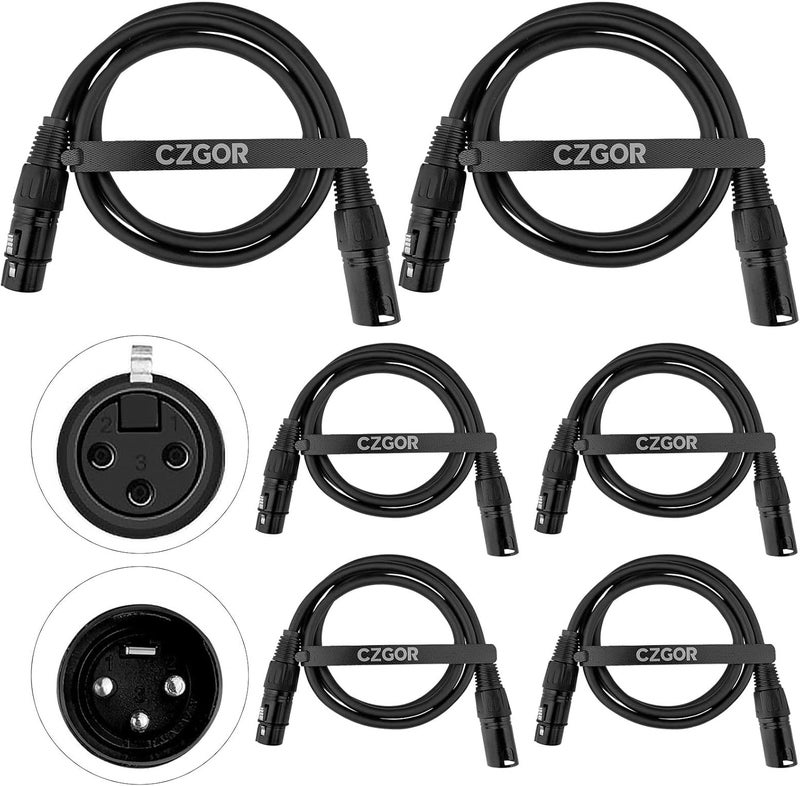 Czgor DMX Cable 3.9 ft, 6 Pack Flexible 3 Pin XLR Male to Female Cable Wire for Stage Lighting Signal XLR Connection Stage Light Wire for Par Light Moving Head Spotlight Input & Output - Image 1